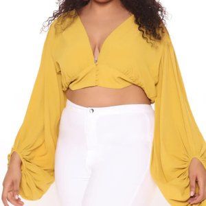 Mustard Button Front Crop Top